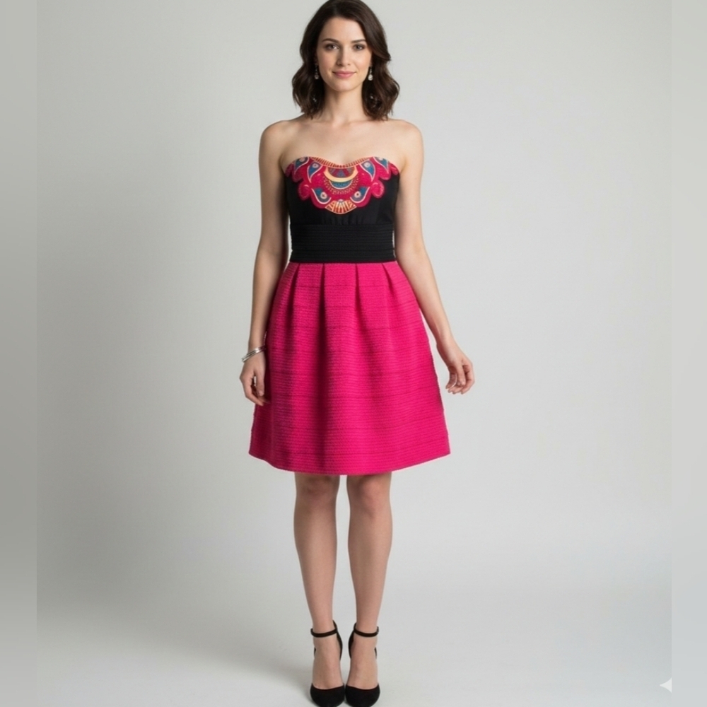 New York & Company Strapless Scalloped PinkMini Dress Size XS
